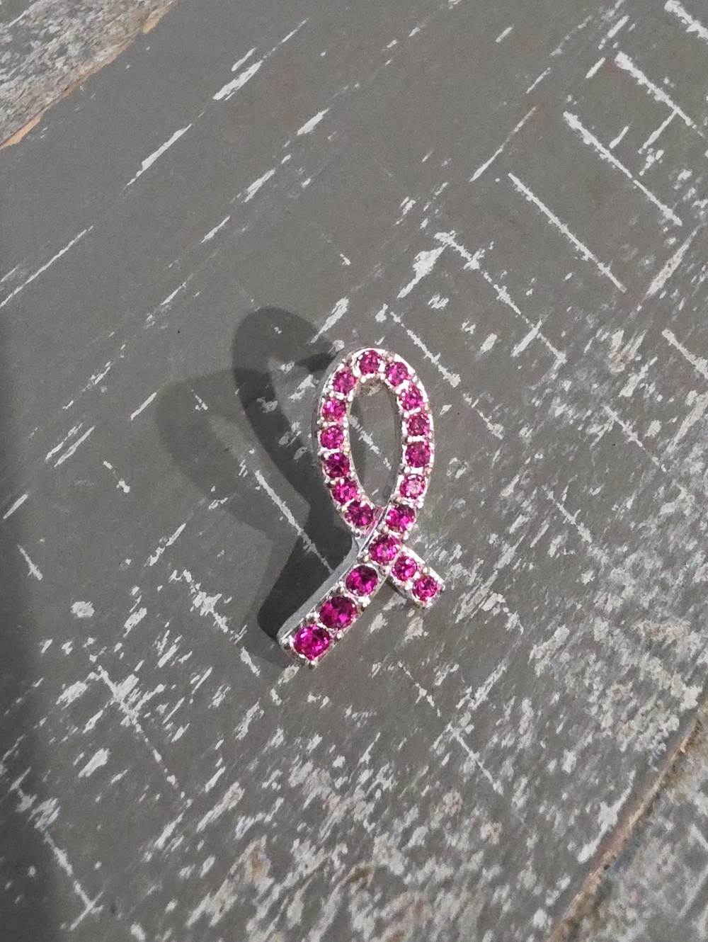 Vintage Breast Cancer Awareness Ribbon Pin Silver Tone Pink Rhinestone Lapel